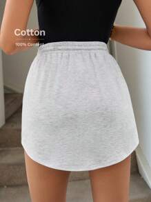 SHEIN LUNE Women's Drawstring Elastic Waistband Skirt With Pocket And Inner Liner Cloth, Comfortable For Vacation And Sporty Casual Outfits In Summer