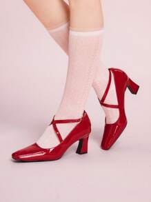 CUCCOO DOLLMOD Square Toe Shallow Sexy Chic Versatile Women's High Heel Pumps - Hot Pink - View 5