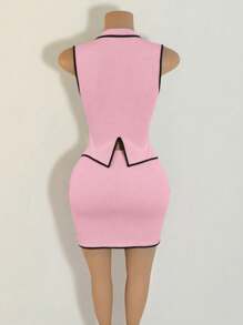 BamGleam 2 件优雅套装：撞色饰边露背无袖上衣和裙子