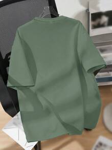 SHEIN Camiseta de manga corta y cuello redondo minimalista informal para adolescentes, apta para el verano - Verde militar - Ver 2