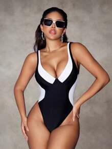 Shapewave Ladies' Swimwear Vacation Beachwear Contrast Color Black Knitted Ladies' Beachwear Swimsuit For Summer - Black - View 6