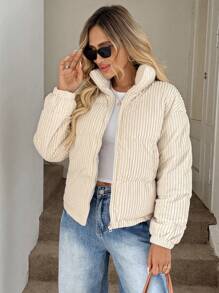 Easowa Zip Up Corduroy Padded Coat In Fall/Winter - Beige - View 7