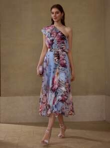 MOTF PREMIUM ROBE IMPRIMÉE FLORALE PLISSÉE - Bleu azur - Voir 6