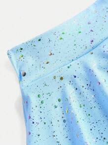 SHEIN Young Girls Activewear Blue Starry Sky Print Elastic Comfortable Yoga Dance Skirt