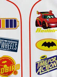 Batwheels X SHEIN 男童休闲卡通字母图案短袖T恤，夏季