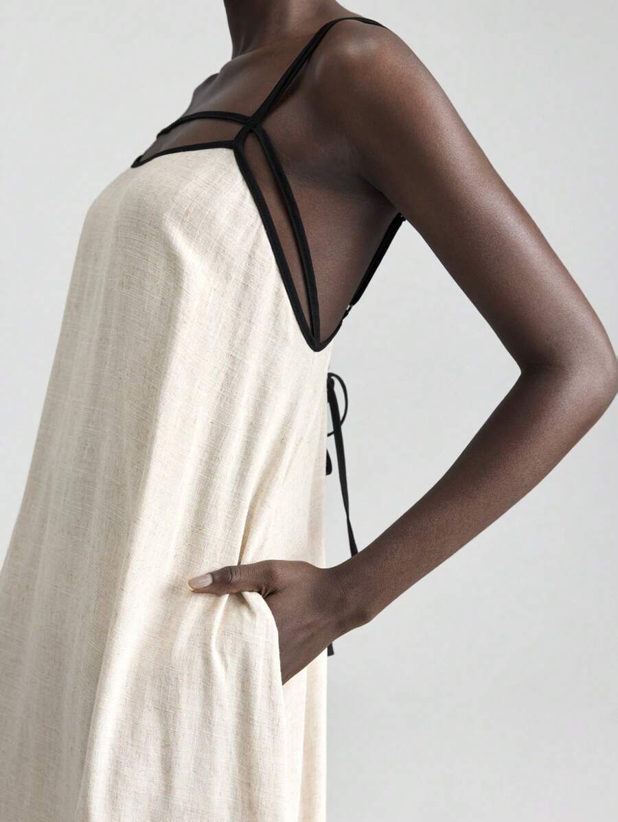 Ontre 2026 Spring/Summer New Women's Linen Dress, Casual Commute Backless Spaghetti Strap Dress, Black Spaghetti Strap Dress, Elegant Formal Dress For Women - Apricot - View 1