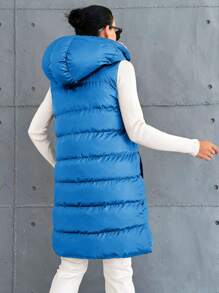 EURMUSE Chaleco acolchado con cremallera y capucha con cordón, talla pequeña - azul real - Ver 6