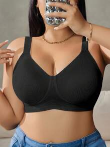 SHEIN Plus Size Wireless Seamless Wedding Bra, Lift - Black - View 4