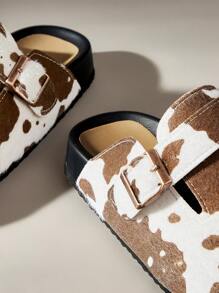 Solecia Giày lười đế bằng in họa tiết bò thời trang giản dị dành cho nữ - màu nâu - Xem 5