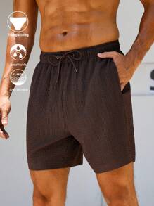 Surfspeed Men's Elastic Waist Drawstring Summer Casual Beach Shorts - Coffee Brown - View 1