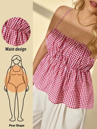 Auralis 女士大码夏季穿搭，包括度假装、沙滩装、商务休闲装、生日装、格子荷叶边吊带背心、夏季上衣、外出上衣、可爱夏季上衣、早午餐装、锐舞装、Y2K风服装、仙女风、Y2K上衣、休闲吊带背心。