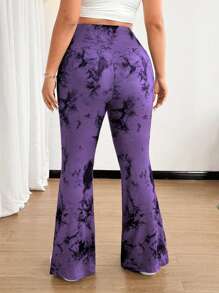 SHEIN MOOSTA High Elastic Tie-Dye Ruffled Hem Long Leggings Fall Cloth For Women - Multicolor - View 2