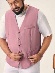 EASEVO Chaleco de traje tejido rosa de talla grande con ajuste ceñido sin mangas para hombres de moda urbana