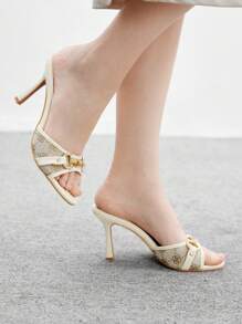 CUCCOO BIZCHIC Dames beige PU gemengd met gouden gesp decor retro mode 8.8CM hoge hak puntige neus muil hoge hak sandalen