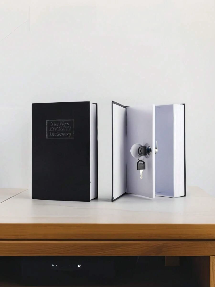 1pc Black/Blue/Red/Gold/Silver Book Money Box With Key Lock, Hidden Secret Storage Box Disguised As English Dictionary, Saving Box For Jewelry, Passport And Other Valuables, Money Box,Piggy Bank,Money Saving - Black - View 1