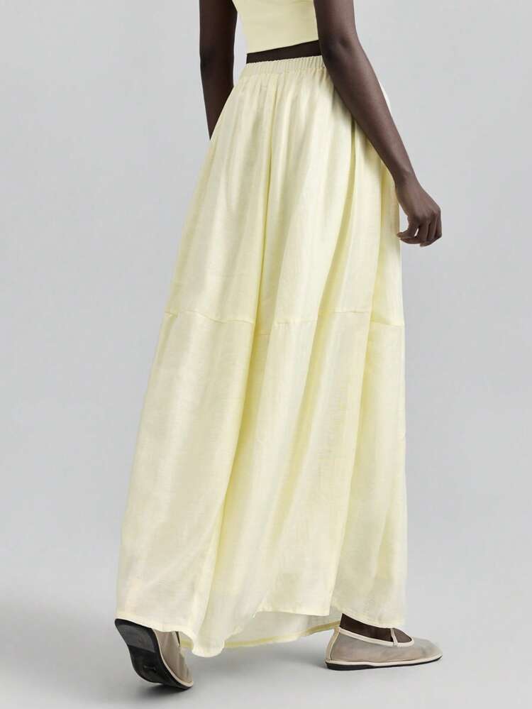 2025 Spring & Summer Simple Solid Color A-Line Skirt , Casual Beachwear, Versatile Daily Commute, Music Festival Long Summer Skirt Women Long Skirts Yellow Long Skirt Cream Skirt Skirt