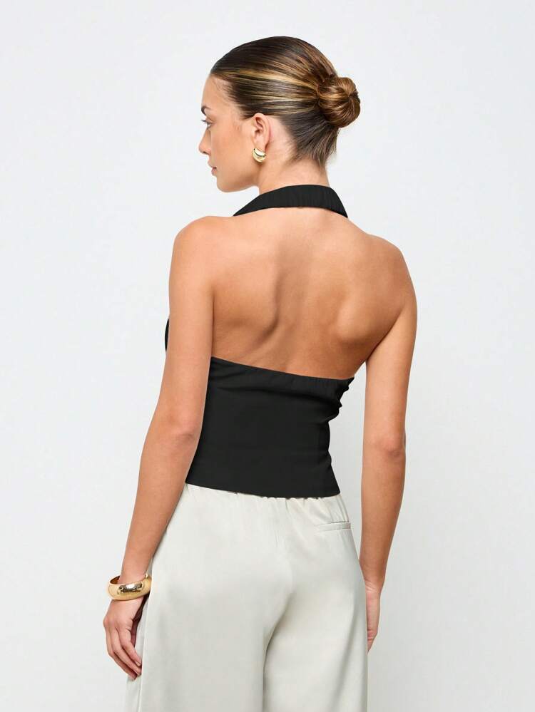 Tailored Professional Sleeveless Vest Waistcoat V Neck Slim Fit Halterneck