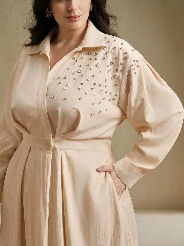 Anewsta Plus-size artistiek ontworpen jurk met studs voor dames, elegant