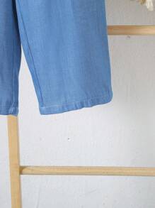 全新少女夏日度假荷叶边袖+蝴蝶结后背蓝色阔腿连体裤 - 藍色 - 查看 6