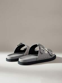 Solecia Women's Thick Sole Double Buckle Sandals - Light Grey - View 4