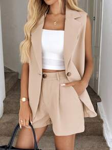 Easowa Women'S Single-Breasted Suit Vest And Shorts Set In Fall/Winter - Apricot - View 1