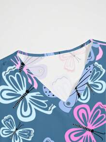 PopScrub Top de uniforme de enfermería con estampado de mariposa colorido y lindo - Multicolor - Ver 6