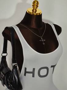 Amplova 大码女式口号印花紧身透明无袖连体裤