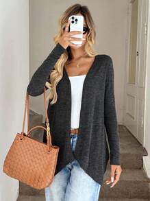 SHEIN LUNE Abrigo con dobladillo de pañuelo en la parte delantera abierta para otoño/invierno - Gris Oscuro - Ver 1