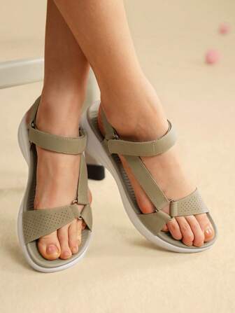 OUTDOORSY Damsportsandaler Rund tå Kardborreband Tjock sula Andningsbart material