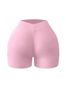 Easithlete 女式纯色高腰休闲健身短裤骑行短裤 - 彩色 - 查看 2