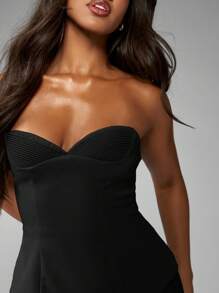MISSGUIDED Evening Formal Maxi Dress Ball Gown Sweetheart Neckline Side Slit Party Prom Corset Style Bustier Wedding Guest - Black - View 3
