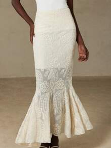 Aveloria Rosie 优雅时尚的法式设计女士腰裙，精致的 3D 刺绣细节，别致百搭 - 米色 - 查看 3