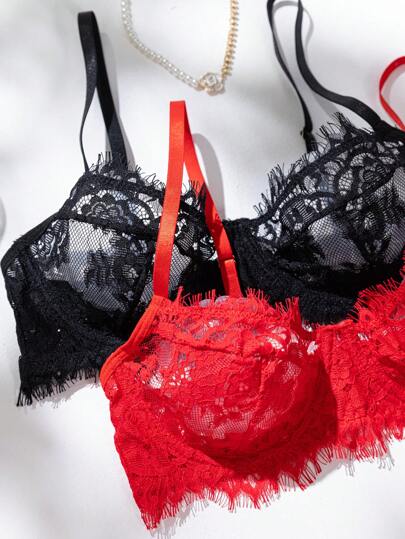 Doorschijnende Kanten Spaghetti Strap Verleidelijke Lingerie Set view 6