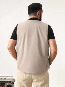 EASEVO Chaleco de montañismo tejido para hombre de talla grande, chaleco sin mangas de frente abierto adecuado para escalada y actividades al aire libre, chaleco de carga de moda sencilla de talla grande para salir, para otoño e invierno - Gris - Ver 2