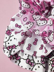 HELLO KITTY AND FRIENDS | SHEIN 3pcs Soft Satin Scrunchies, Shiny Coil Hair Ties, Cute Bow, Cat, Pink Design, Elastic, Hair-Friendly - Multicolor - View 6