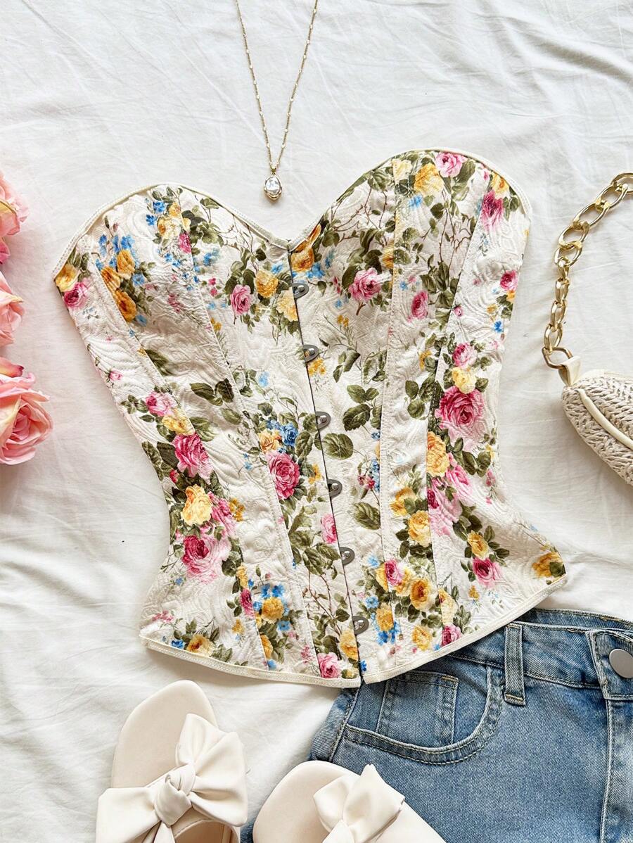 Soleia 女士夏季优雅花卉印花抹胸上衣 - 彩色 - 查看 1
