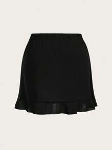 SHEIN BASICS Plus Size Casual Solid Color Drawstring Waist Skirt - Black - View 2