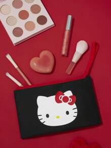 HELLO KITTY AND FRIENDS | SHEIN 1个可爱卡通印花轻便化妆包，非常适合收纳化妆品、文具、日用品、数码产品等，通勤、上学、旅行皆宜，男女老少皆可佩戴，猫咪图案 - 黑色 - 查看 2