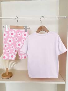 SHEIN 2pcs/Set Cute Pink Capybara Print White Summer Matching Outfit,Loose Short Sleeve T-Shirt And Shorts Set,Family Vacation Streetwear Kawaii Y2K Style - Multicolor - View 3