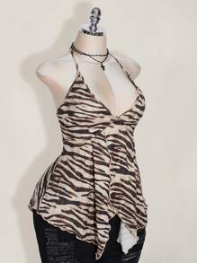 SHEIN ICON Plus Size Women's Sexy Backless Zebra Print Summer Top, Suitable For Summer Vacation, Festivals Leopard Print - Multicolor - View 8