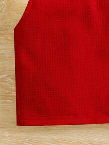 SHEIN 小女孩可爱圆领蝴蝶结针织背心，夏季 - 紅色 - 查看 4