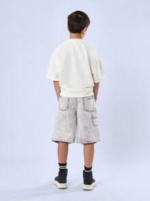 SUMWON Pantaloncini di jeans con gamba larga sotto il ginocchio, stile cargo in lavaggio pietra vintage, comodi e ampi, casual e estivi, stile vintage da skater degli anni 90 - Grigio - Visualizzare 5