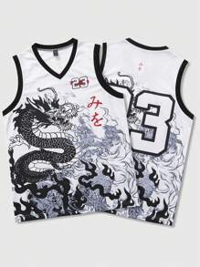 ROMWE MEN Men's Anime Street Style American Dragon Scale Basketball Jersey - White - View 3