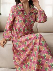 Al Najma 花卉印花 Polo 领喇叭袖中长连衣裙 - 黃色 - 查看 7