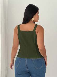 Elenzga Blusa de unicolor con tirantes para estilizar la cintura para mujeres de talla grande - Verde militar - Ver 3