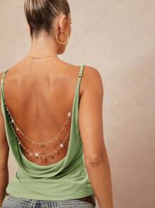 Lumalex Top tipo top con escote pronunciado, decoración de cadena metálica y cintura ceñida para mujeres