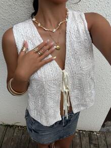 SHEIN EZwear Damen Aprikose gewebtes Top mit Bindedetail ohne Ärmel