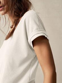 Bohemela Áo thun cổ tròn tay ngắn dệt kim màu trơn cho nữ, giải trí & nghỉ dưỡng - trắng - Xem 7