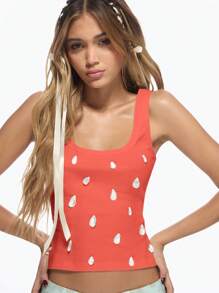 MISSGUIDED 水晶装饰夏季无袖罗纹圆领吊带背心，适合节日、度假、海滩穿着 - 珊瑚粉 - 查看 3