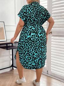 SHEIN LUNE Plus Size Women Leopard Print Dress - Green - View 2
